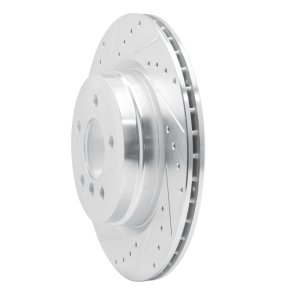 BMW 335i xDrive Brake Rotor (1) - Rear Left - R1 Concepts - Drilled & Slotted - Silver - `06-`15